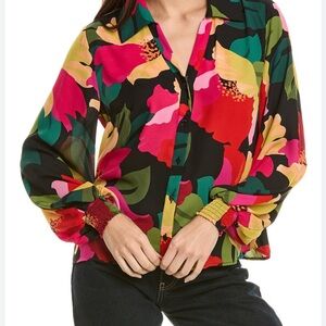 CAbi The Flora Colorful Button Front Blouse Floral Size M Office Feminine